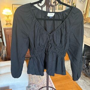 Universal Thread Black Linen Shirred Women's Blouse